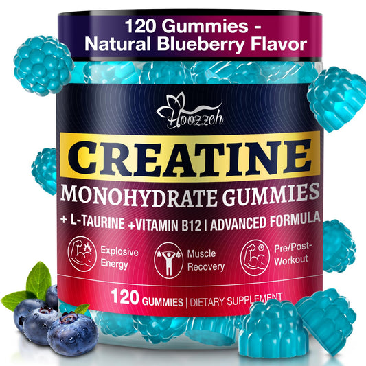 Hoozzch Creatine Gummies blueberry flavor bottle front
