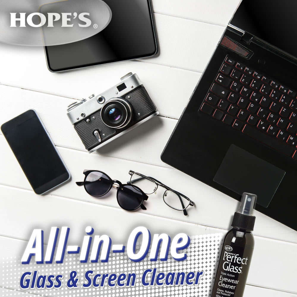 Glasses and sunglasses being cleaned with HOPE'S cleaner