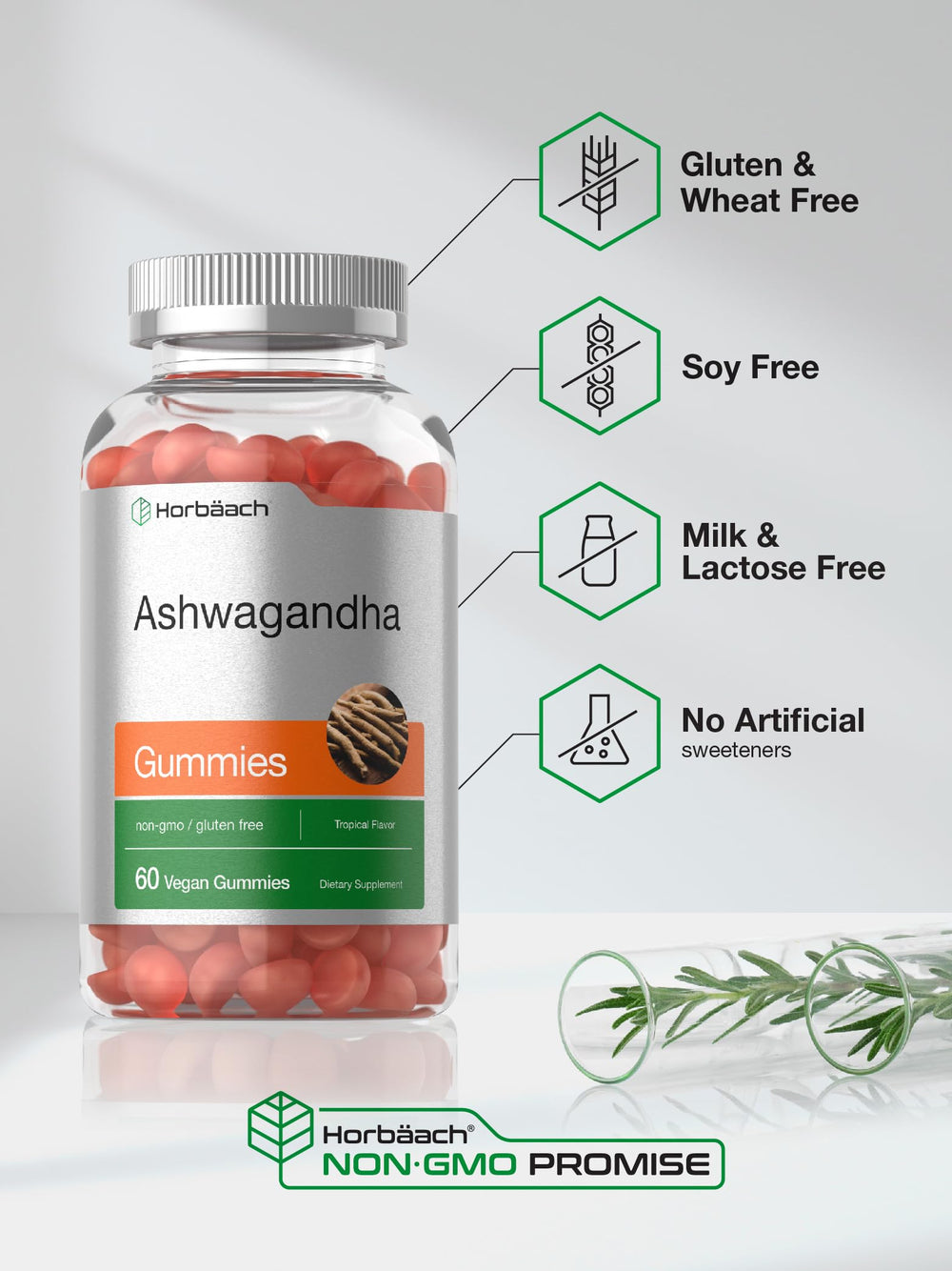 Ingredients and supplement facts panel of Horbäach Ashwagandha Gummies