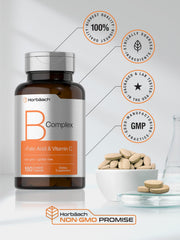 Supplement facts panel on Horbaach B Complex bottle