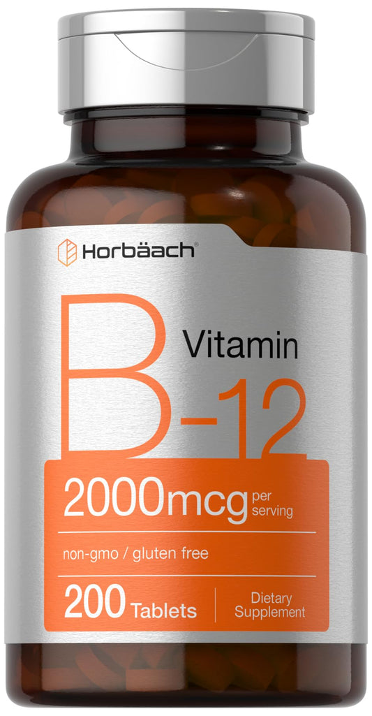 Horbäach B12 Vitamin 2000 mcg bottle – 200 vegetarian tablets