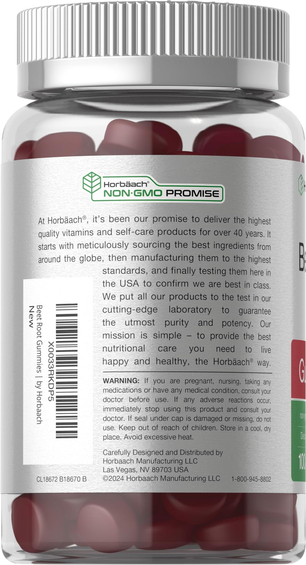 Gluten-free and Non-GMO label on Horbaach Beet Root Gummies