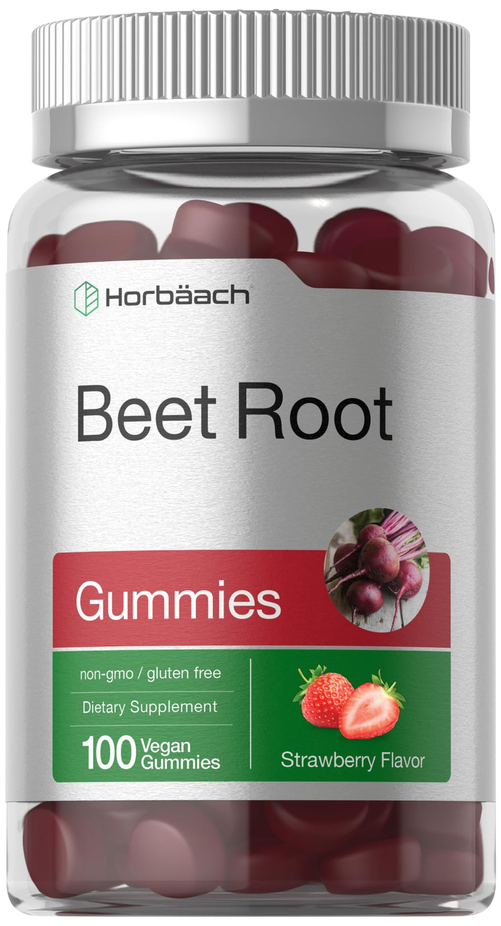 Horbaach Beet Root Gummies strawberry flavor bottle label
