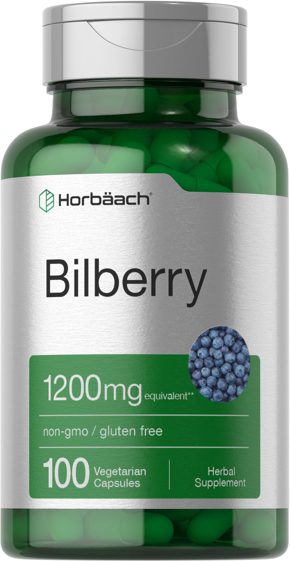 Horbäach Bilberry Extract 1200mg bottle front label