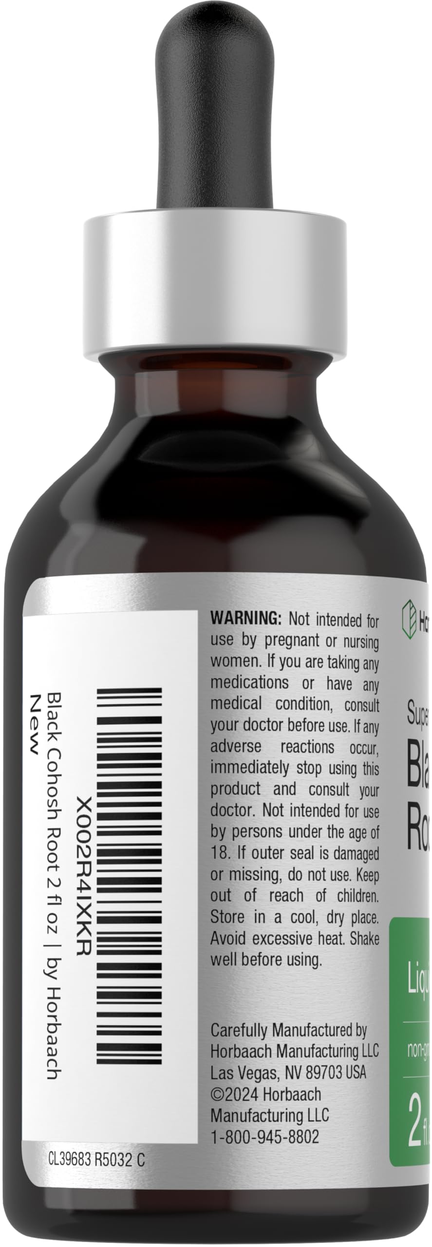 Close-up of the Horbaach Black Cohosh Root Tincture label