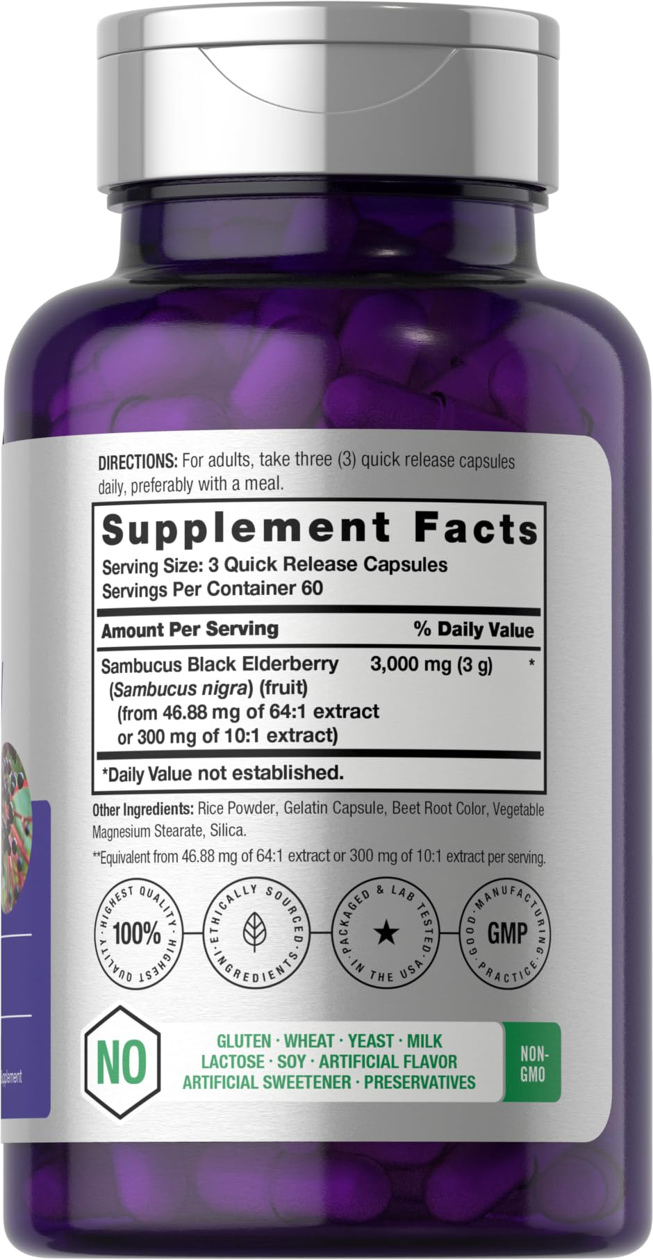 Product label showing Horbaach Black Elderberry 3000mg packaging