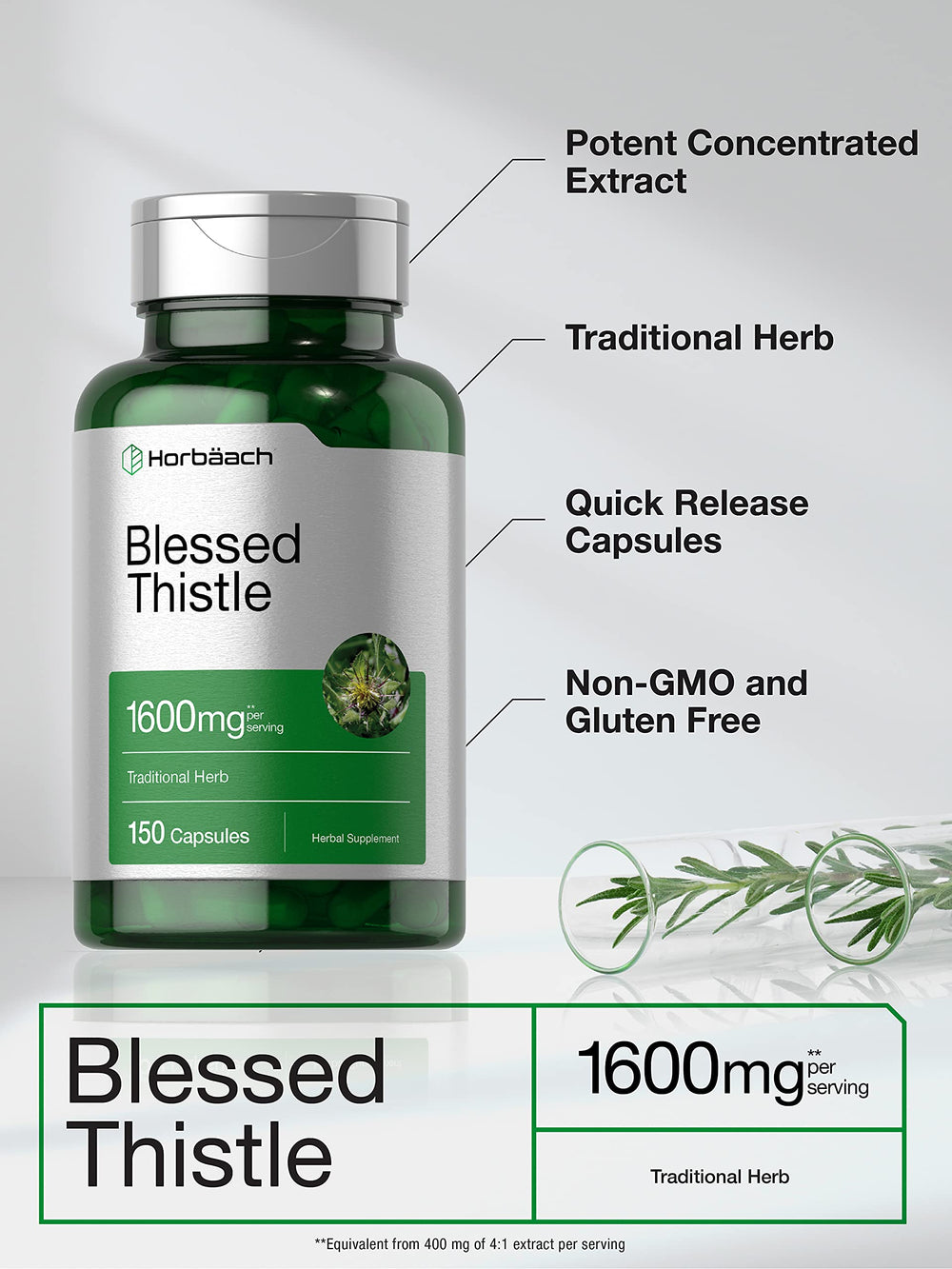 Horbaach Blessed Thistle 1600 mg capsules bottle