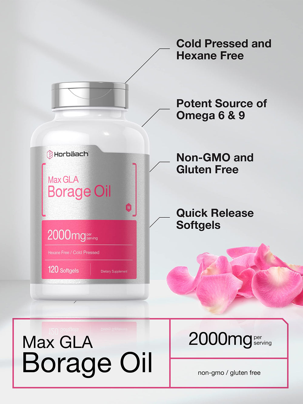 Softgels of Horbaach Borage Oil 2000 mg per serving