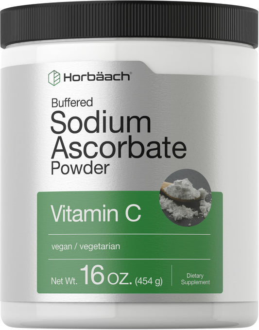 Front view of Horbäach Buffered Sodium Ascorbate Powder 16 oz