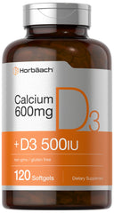 Horbäach Calcium Supplement with Vitamin D3 bottle label showing 600 mg