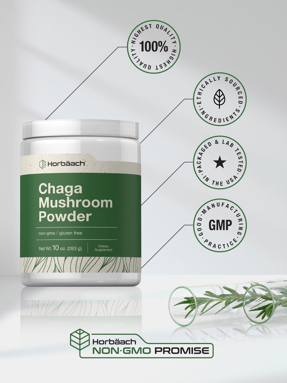 Vegan powder indicator on Horbäach Chaga Powder