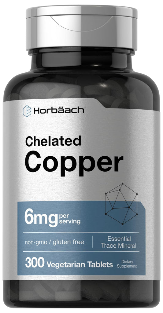 Horbäach Chelated Copper 6mg 300 tablets bottle front view