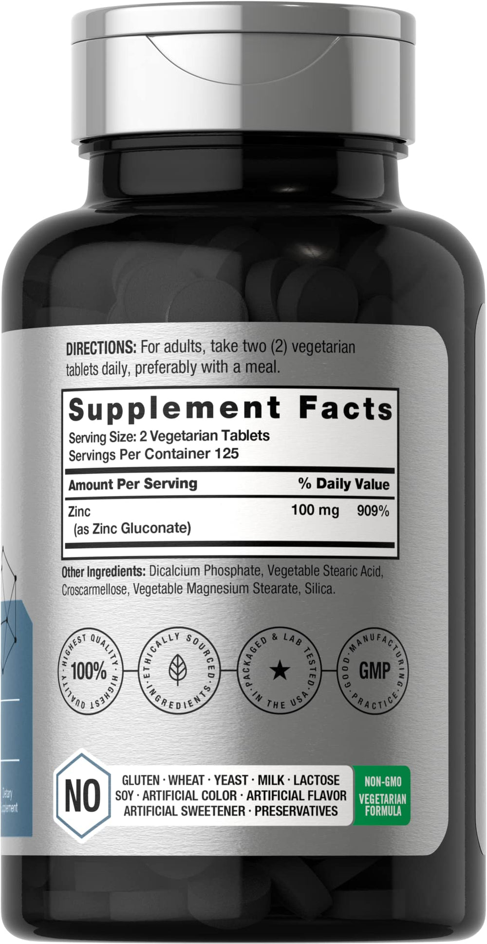 Zinc tablets on white background (100 mg chelated zinc)