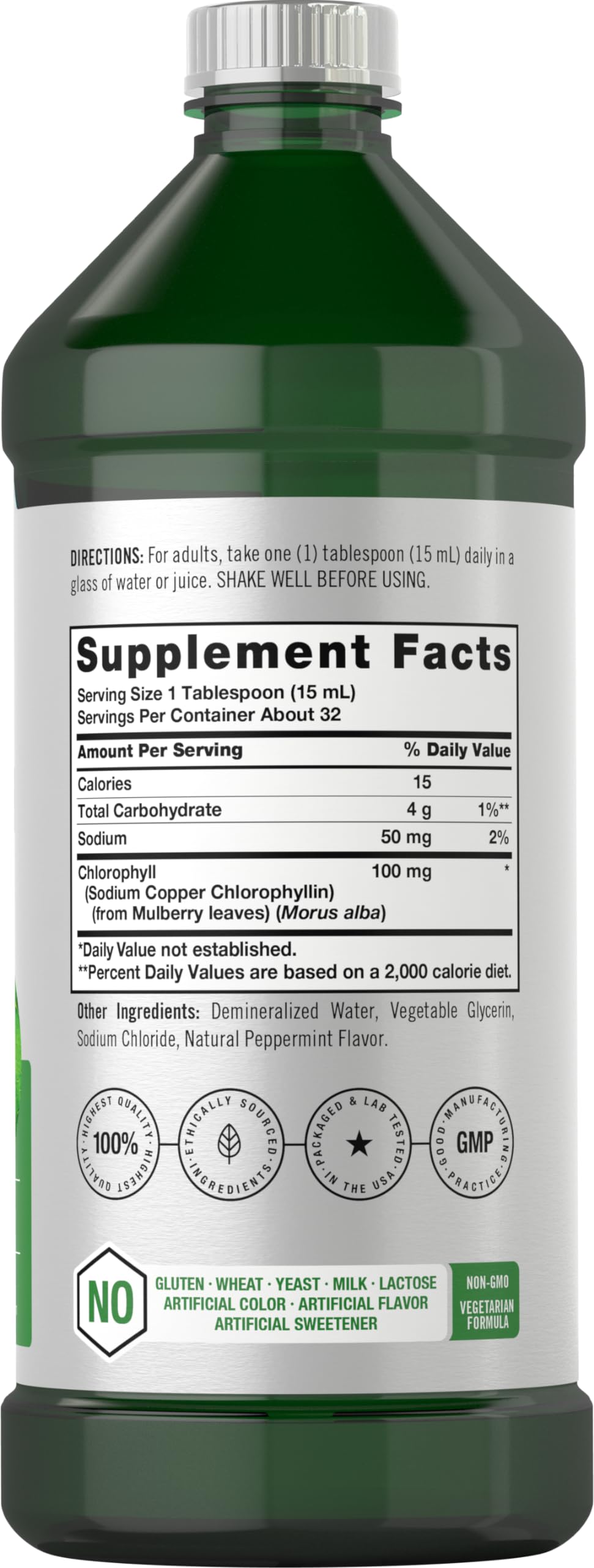 Close-up of bottle label showing 32 oz and ingredients