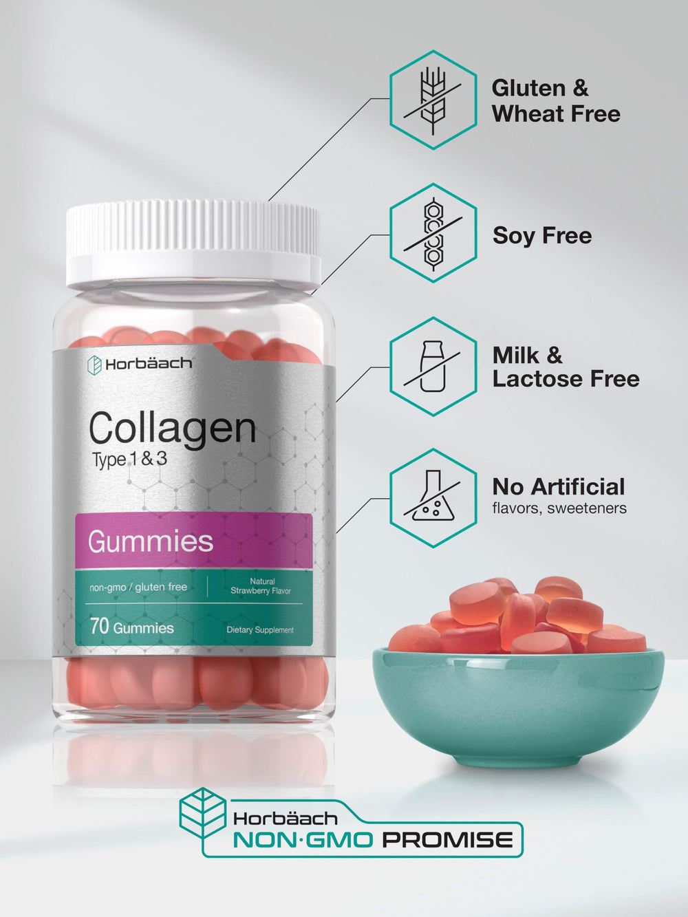 Close-up of Horbäach Collagen Gummies strawberry - image 2