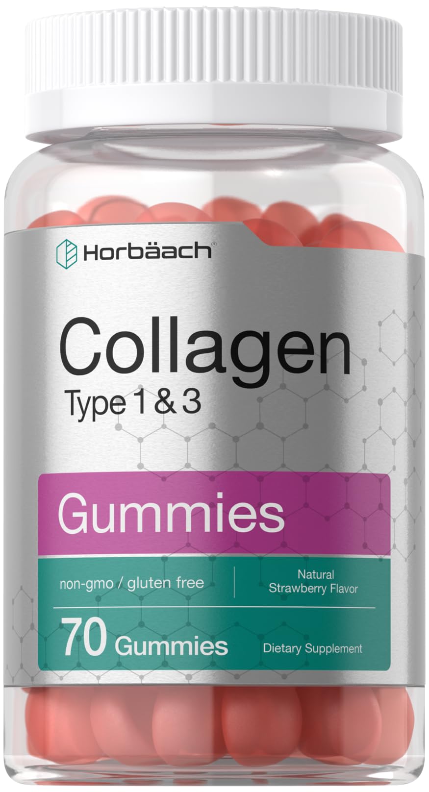 Horbäach Collagen Gummies strawberry front view - 70 count