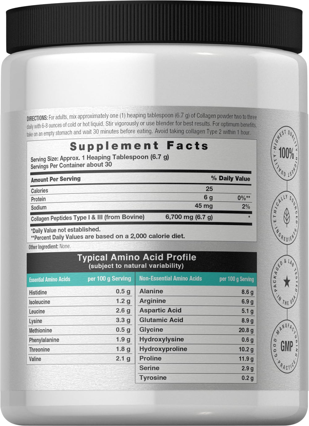 Side view of Horbäach Collagen Peptides Powder 7oz bottle