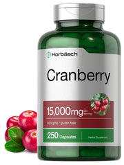Horbäach Cranberry Pills + Vitamin C bottle on white background