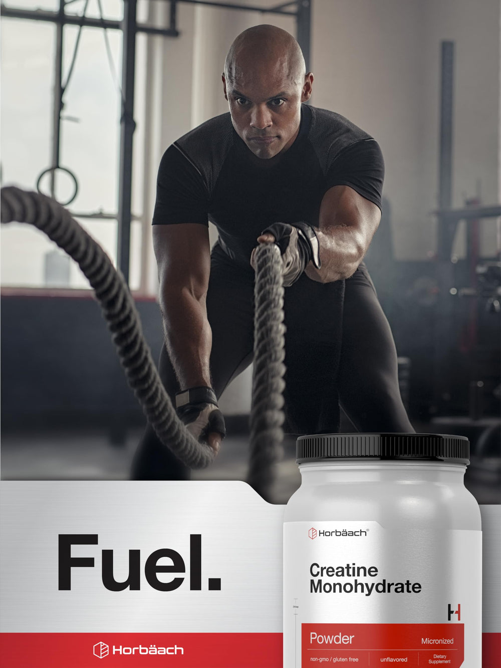 Gluten-free and non-GMO emphasis on Horbäach Creatine Monohydrate Powder