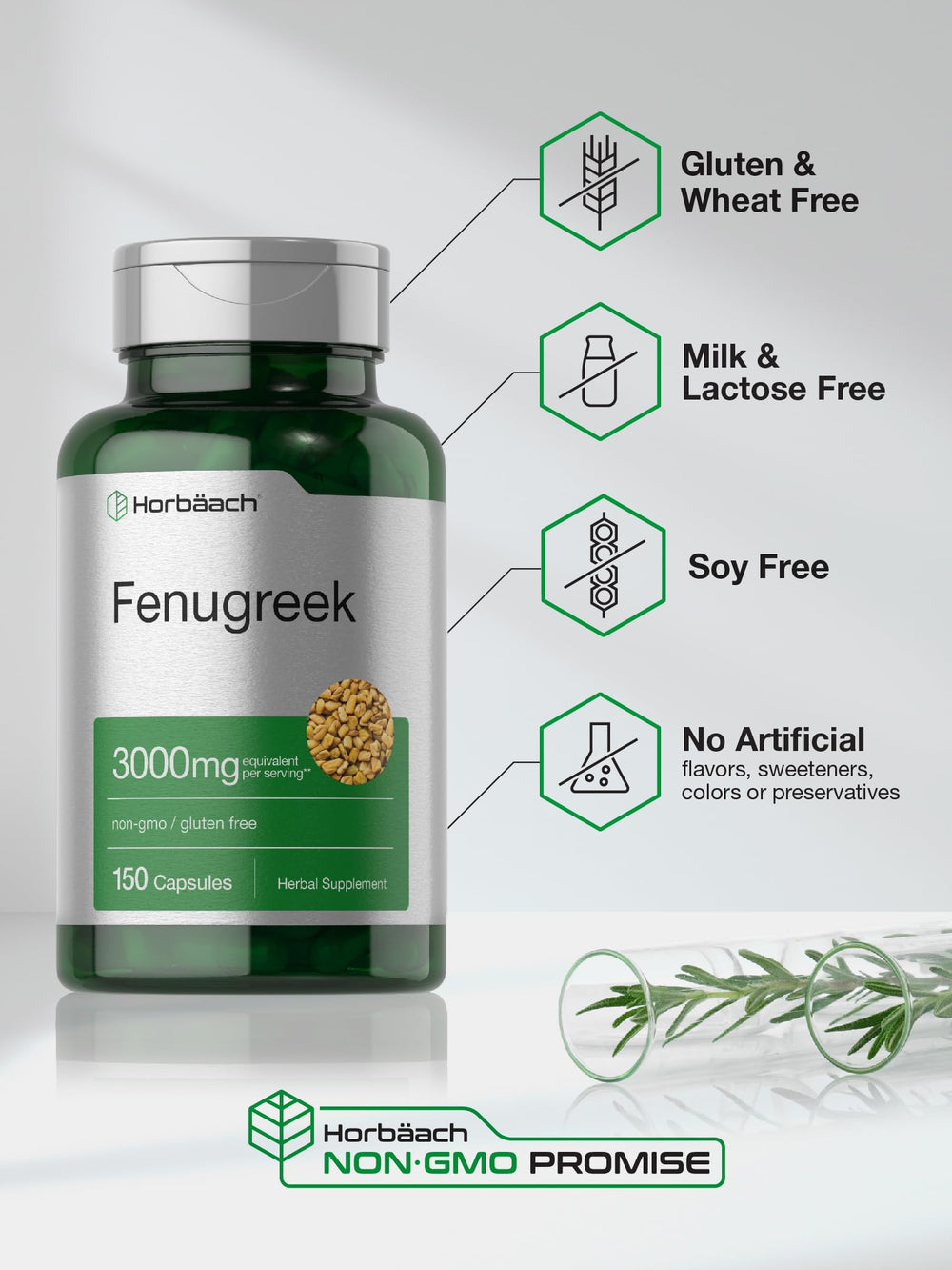 Close-up of Horbaach Fenugreek Capsules packaging