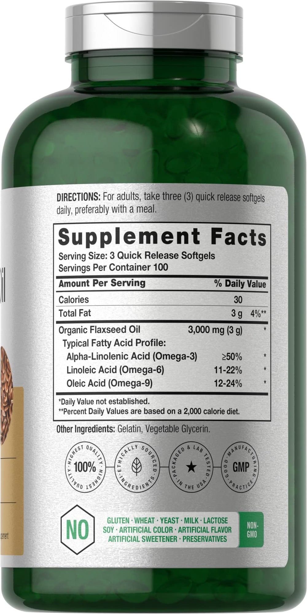 Close-up of Horbäach Flaxseed Oil Softgel Capsules 3000mg