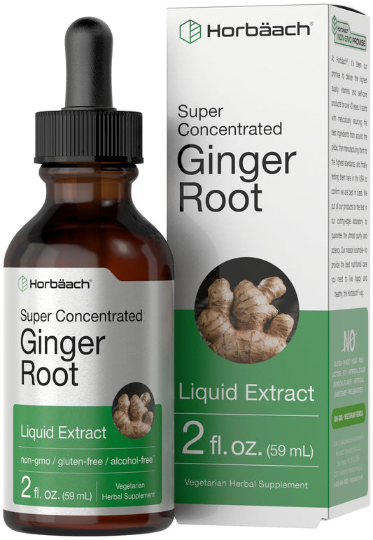 Horbaach Ginger Root Liquid Extract bottle, 2 oz, alcohol-free
