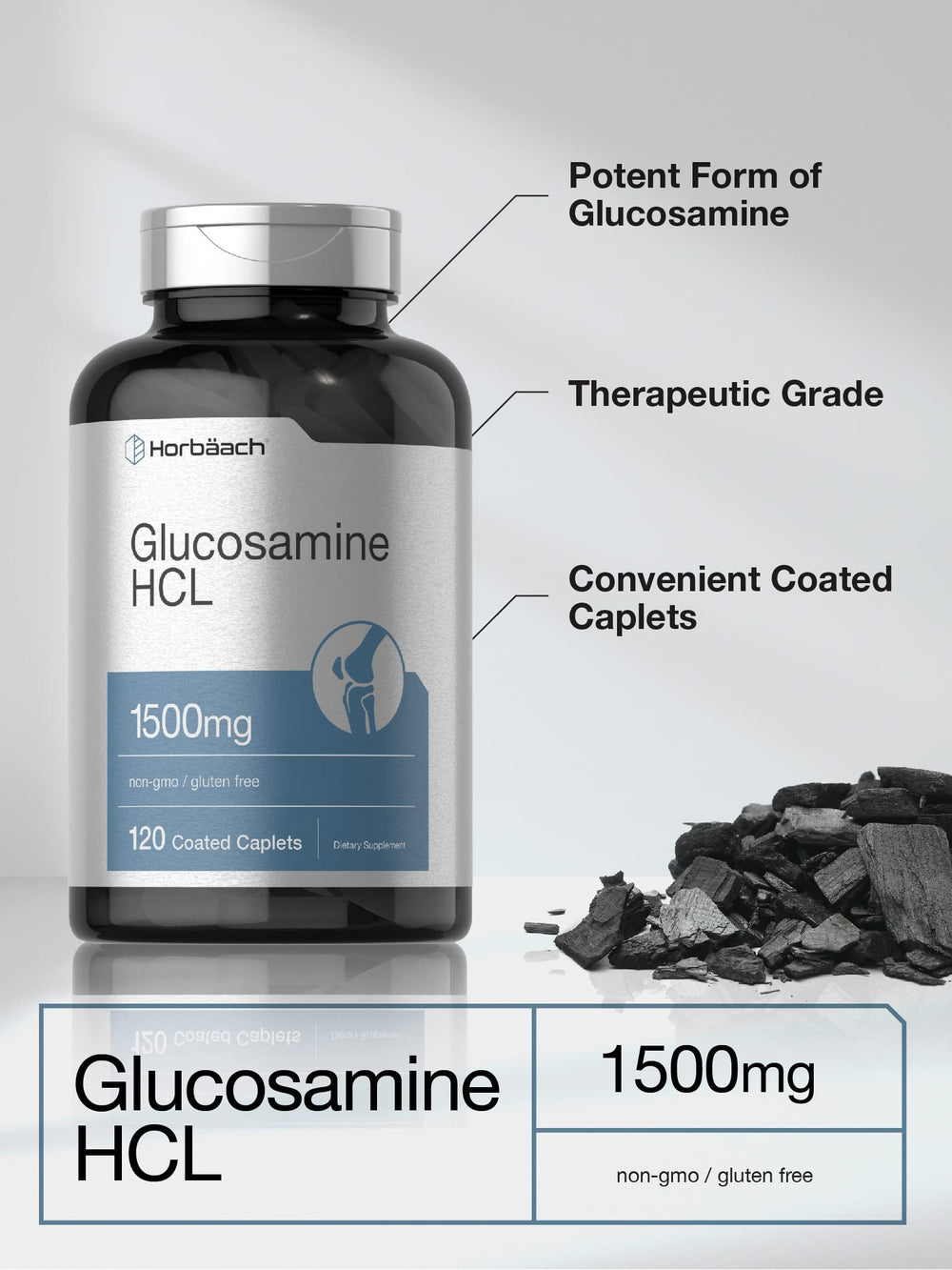 Pack shot of Horbäach Glucosamine HCL 1500mg 120 caplets