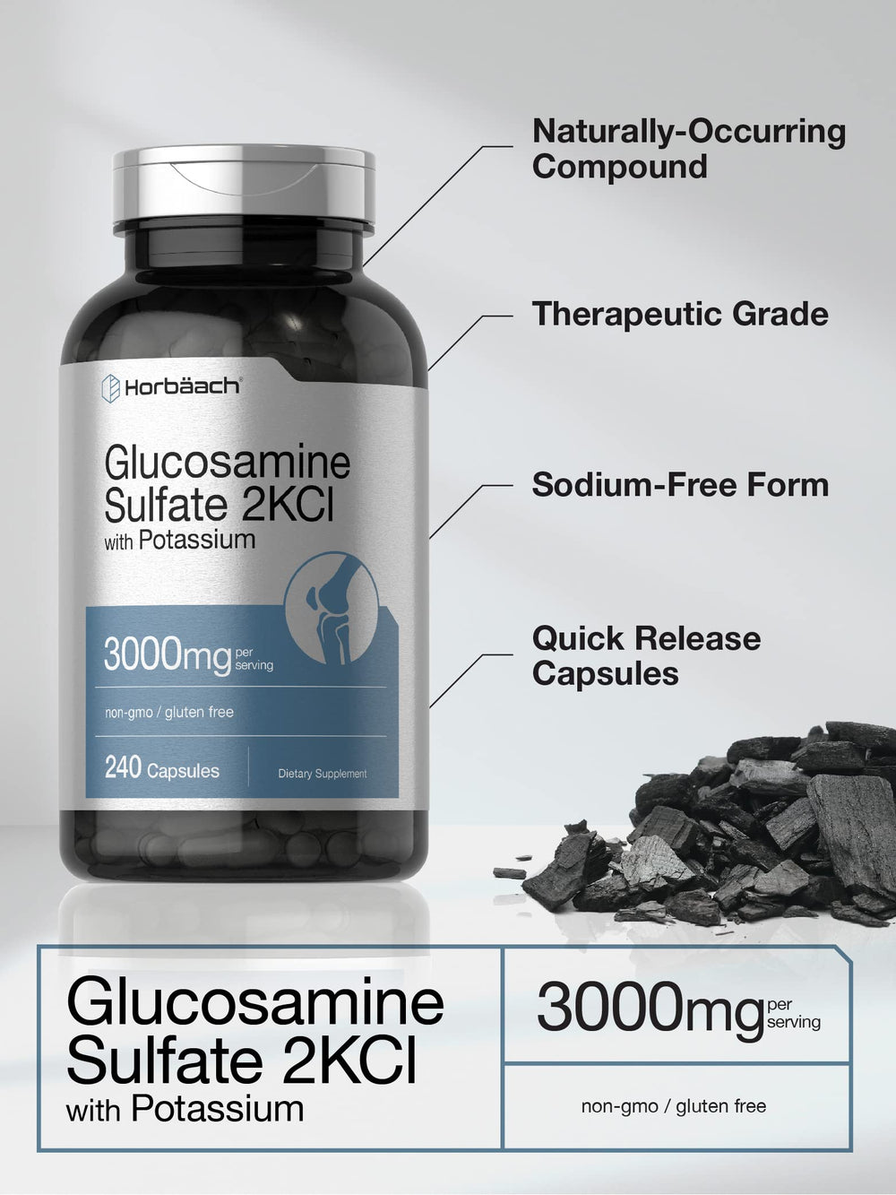 Supplement facts label for Horbäach Glucosamine