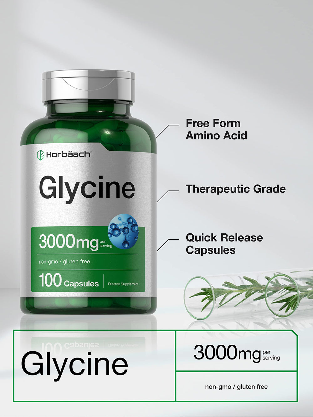 Close-up of Horbäach Glycine 3000mg label