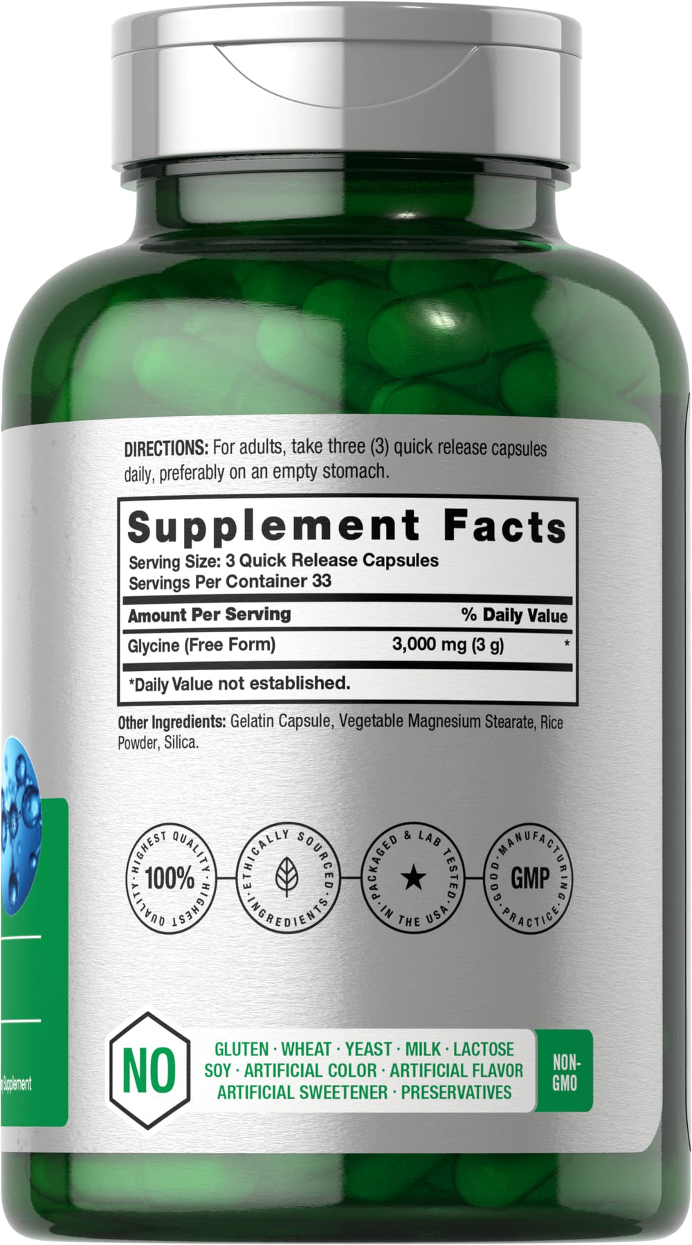 Glycine 3000mg capsules in bottle