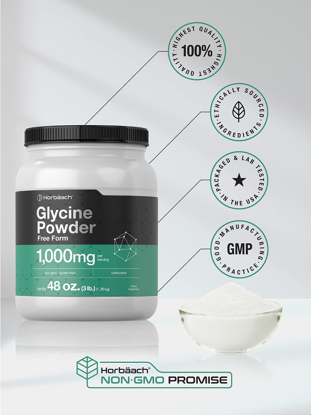 Vegetarian formula packaging for Horbaach Glycine Powder
