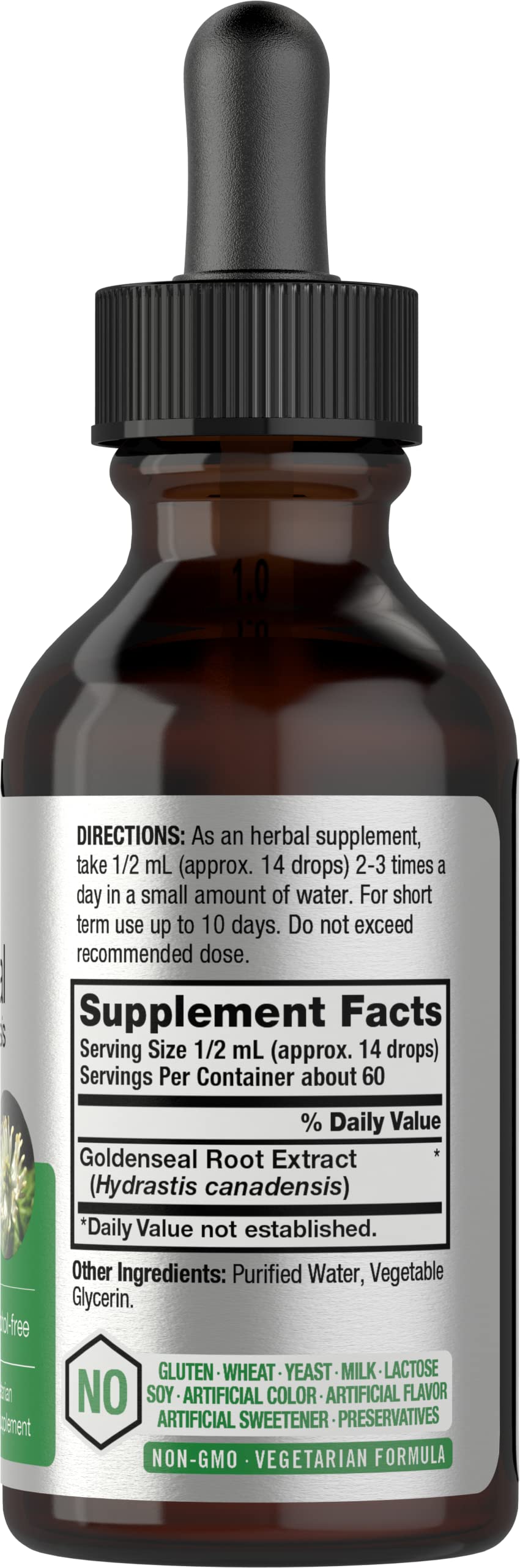 Close-up of Horbaach Goldenseal tincture label
