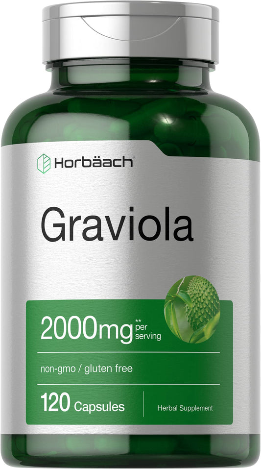 Horbaach Graviola Capsules bottle showing 2000 mg strength