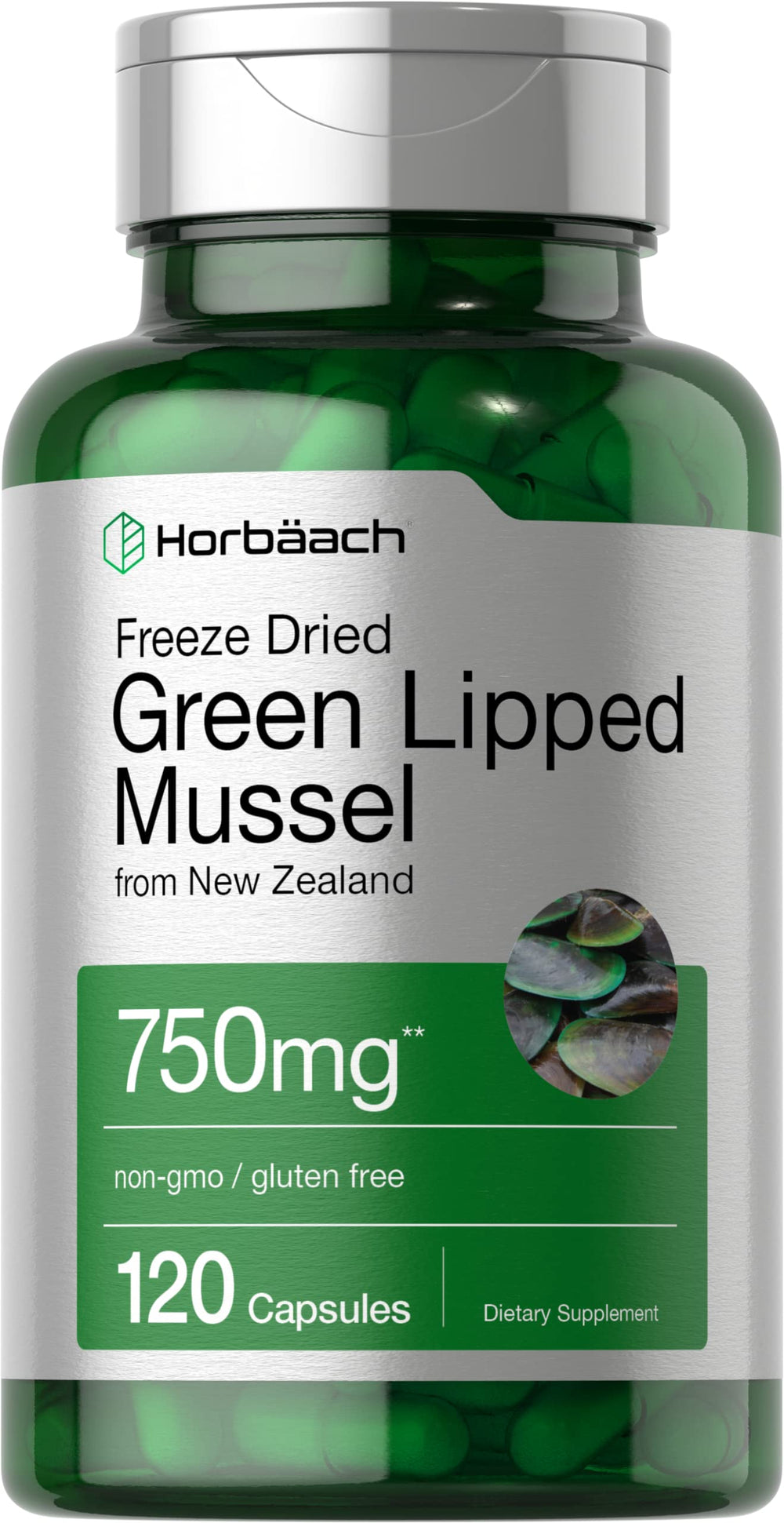 Horbäach Green Lipped Mussel 750 mg – 120 capsules from New Zealand