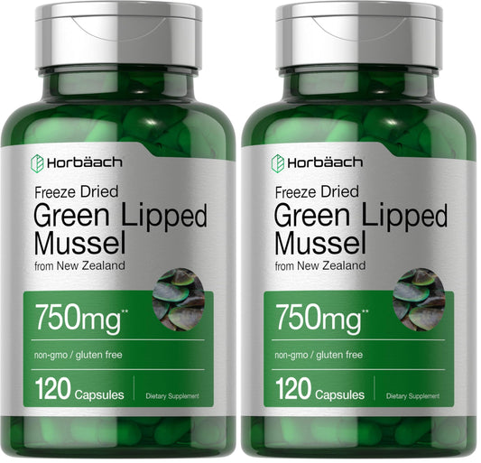 Bottle of Horbäach Green Lipped Mussel 750 mg, 120 capsules