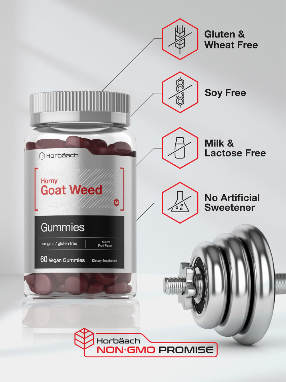 Vegan and gluten-free Horbaach Horny Goat Weed Gummies packaging