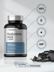 Ingredients list and serving directions for Hyaluronic Acid with MSM