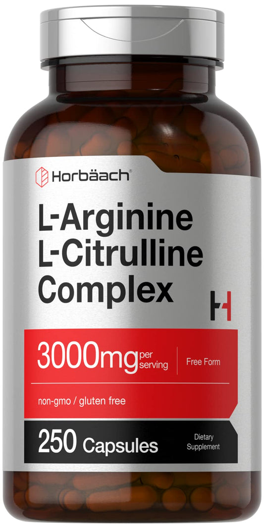 Bottle of Horbaach L-Arginine L-Citrulline Complex 3000 mg per serving