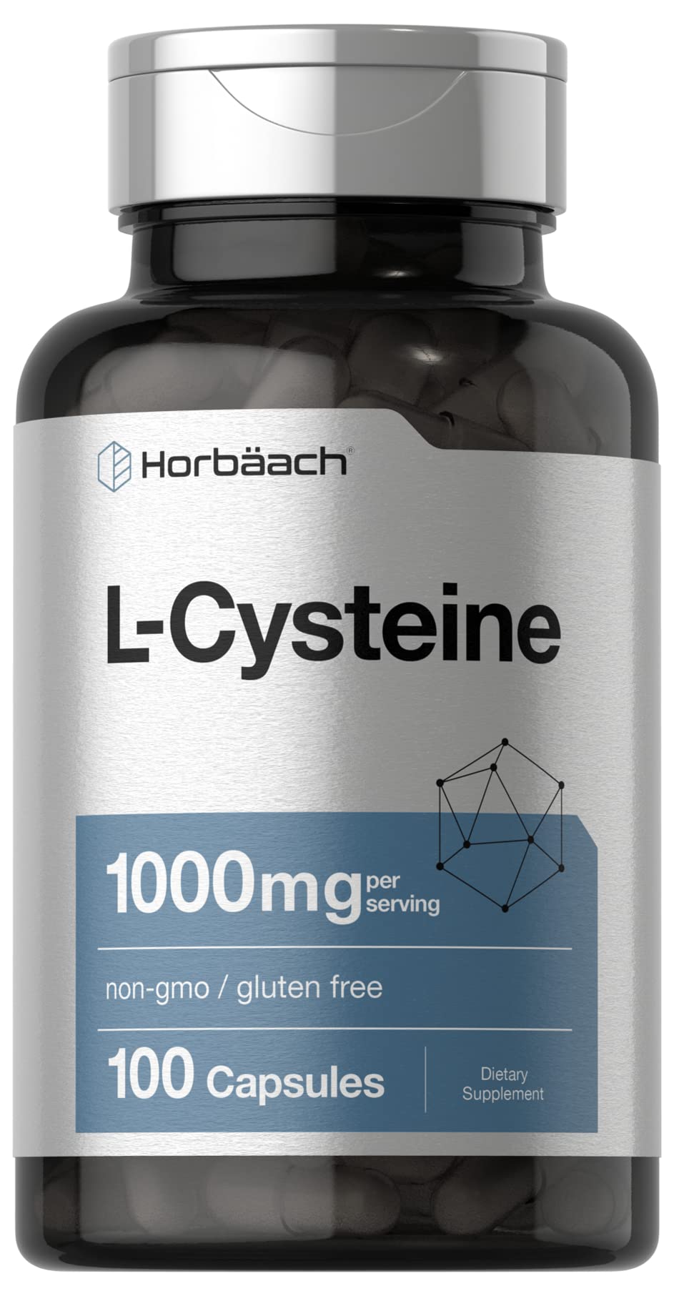 Horbäach L-Cysteine 1000mg bottle and capsules
