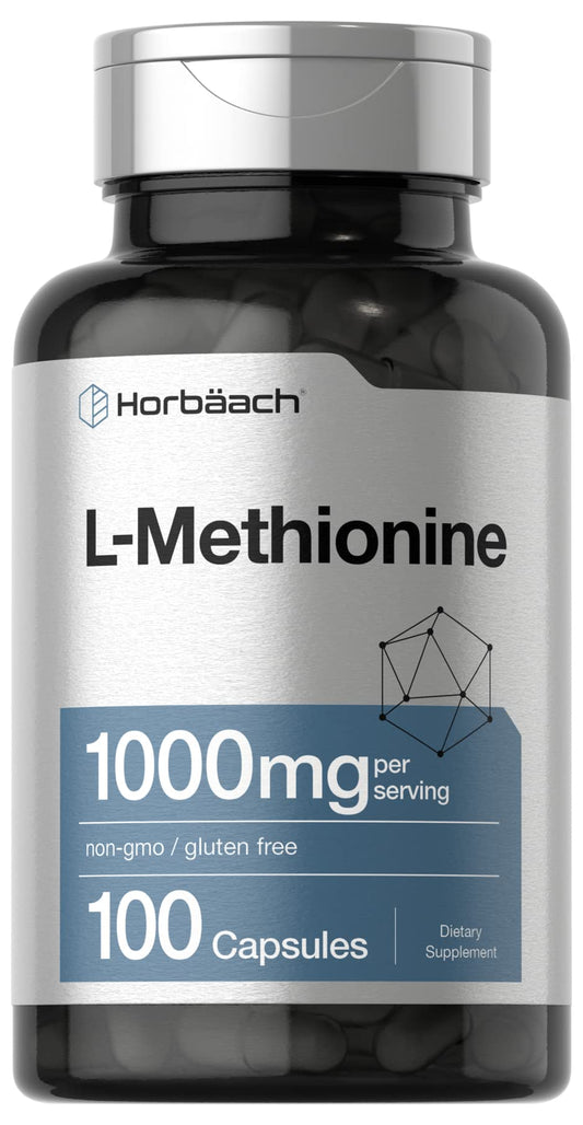Horbäach L-Methionine 1000mg bottle and capsules