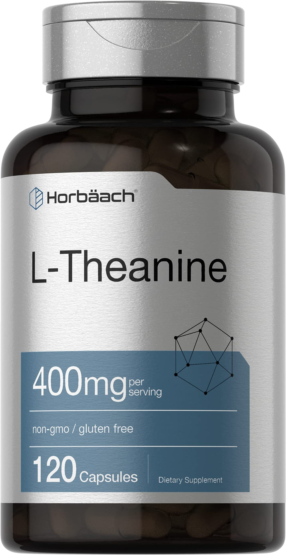 Horbäach L-Theanine 400mg bottle with 120 capsules