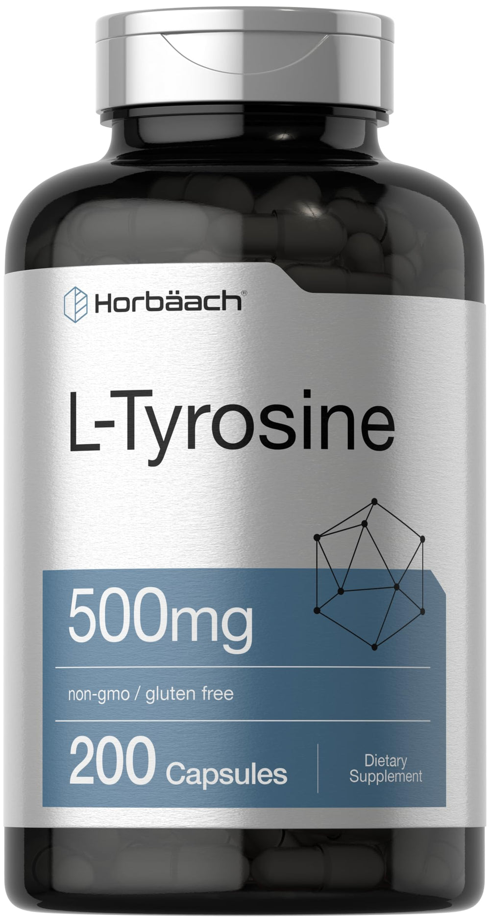 Horbäach L-Tyrosine 500mg bottle front label