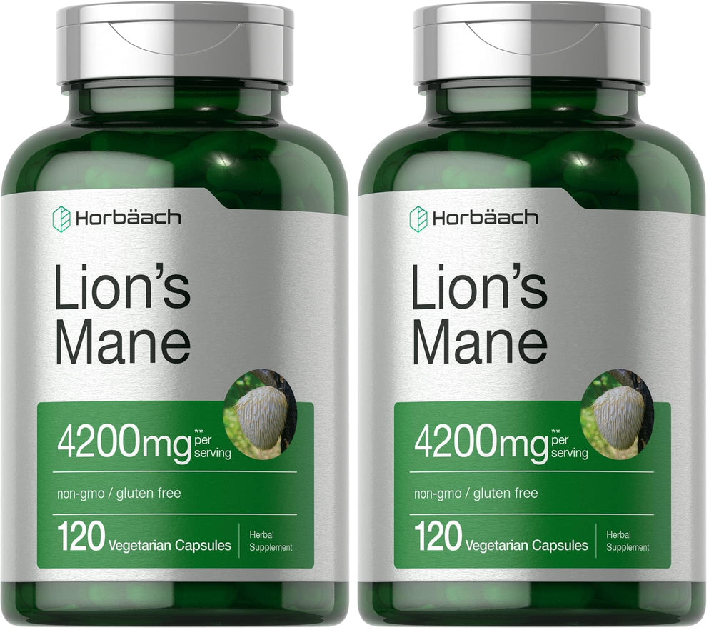 Horbäach Lions Mane Mushroom Extract bottle with 120 capsules