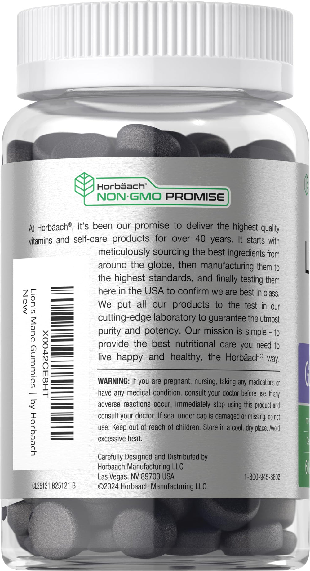 Gluten-free, non-GMO Horbäach Lion's Mane gummy bottle