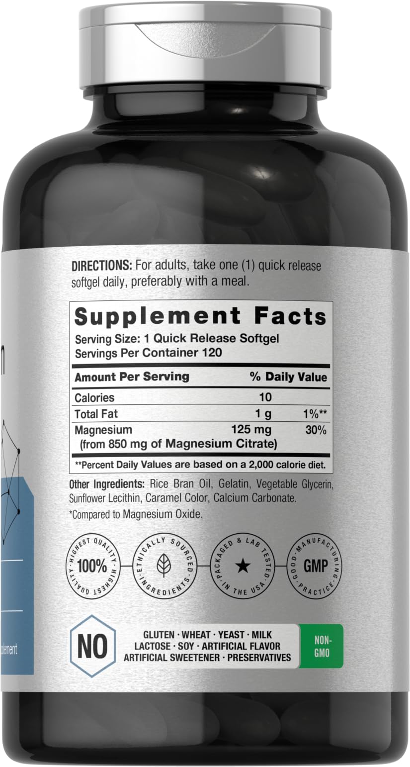 Close-up of Horbäach Magnesium Citrate 850 mg softgels