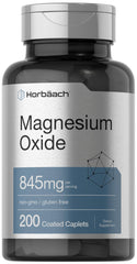 Front view of Horbaach Magnesium Oxide 845 mg bottle with 200 coated caplets