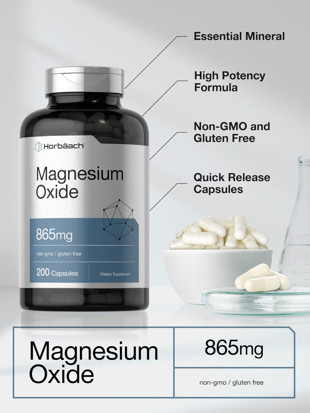 Back label with supplement facts on Horbäach bottle