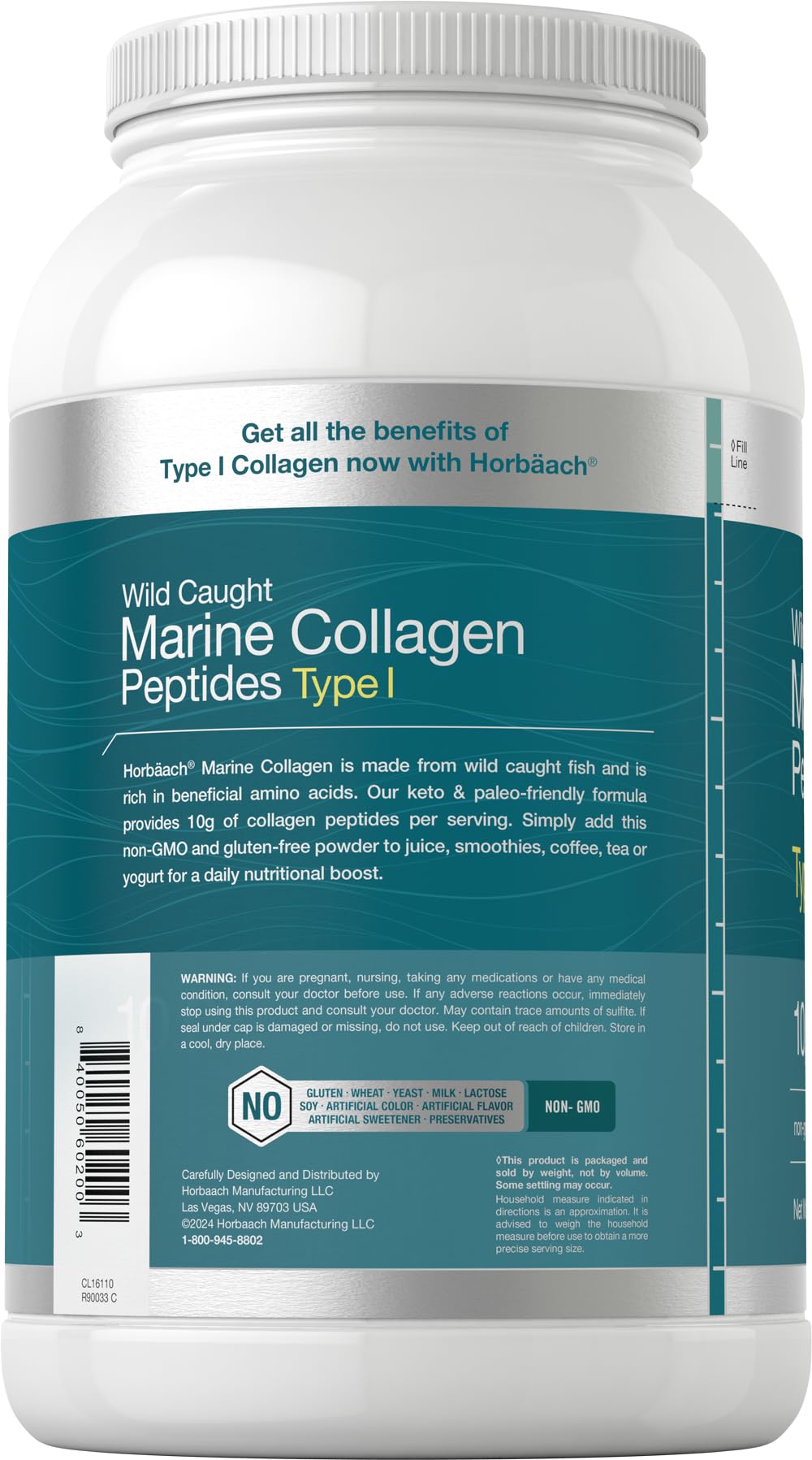Unflavored collagen powder in jar