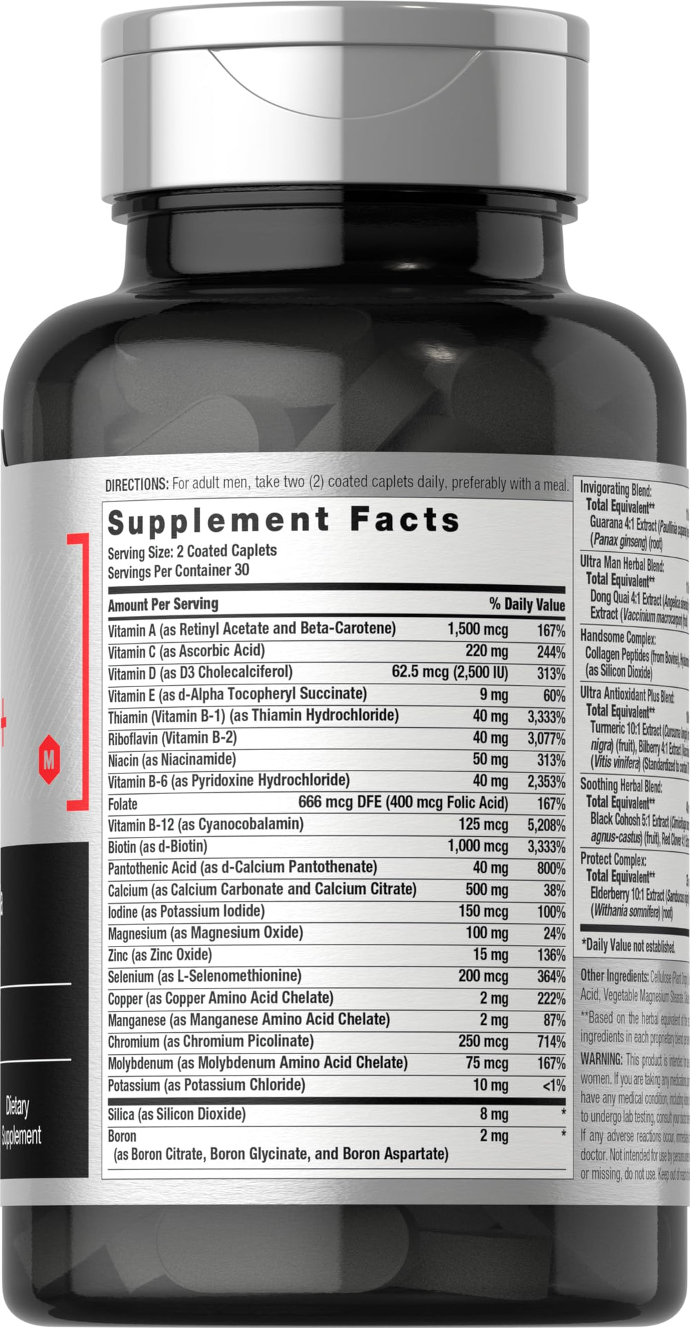 Close-up of 60 caplets on the Horbaach bottle