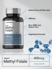 Supplement facts panel close-up on Horbäach Methyl Folate